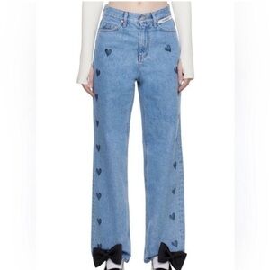 Kimhekim My Uniform Jeans Heart Shape Straight Leg Dark Wash